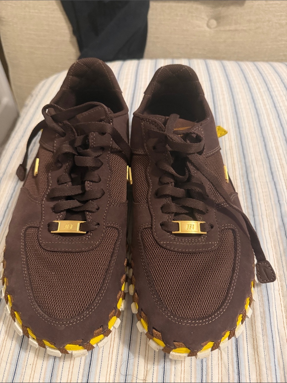 Brown Nike Jacquemus Casual Lace-Up Sneakers with Gold Accents Size 9.5